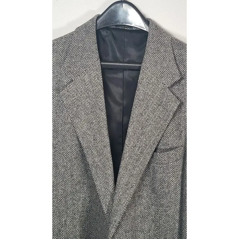 VTG Robert Stock 41 R Gray Herringbone Tweed Blazer Jacket Sport Coat Lambswool